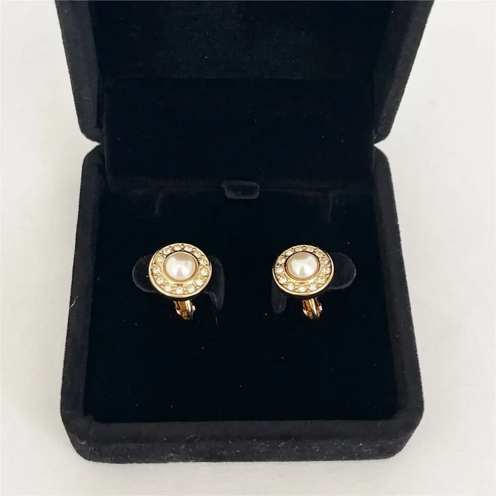 DIOR Vintage Clip-On Pearl Rhinestone Halo Earrings - Picture 7 of 8